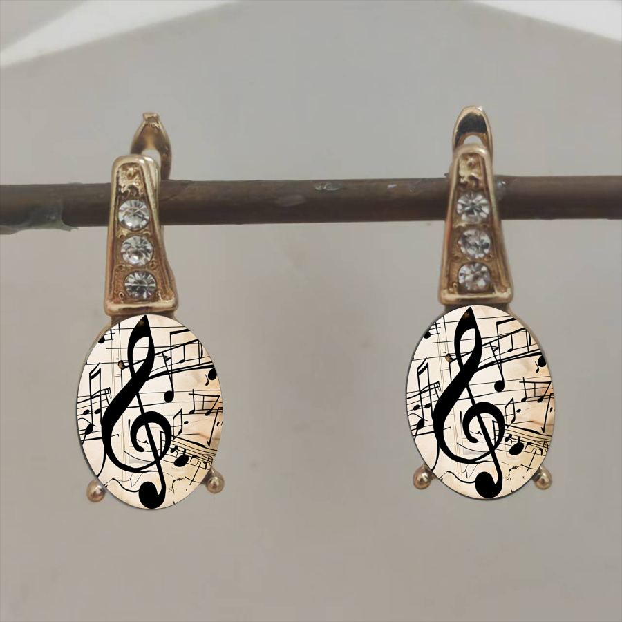 TEMU 2pcs Musical Note Earrings Treble Clef Earrings Music Earrings Art Earrings Oval Earrings Instrument Earrings Unisex Earrings Jewelry Additions
