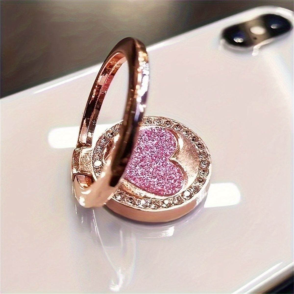 

1pc Glittering Heart-shaped Mobile Phone Holder - Sparkling Glitter Accents, Adjustable Ring, Compatible With Most Phone Cases, - Accessory For Women