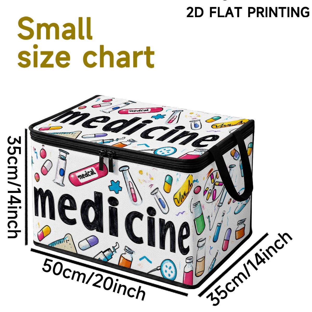 TEMU 1pc 2d Flat Large Capacity Medical Icon And Tool Storage Box With Lid, Multifunctional Foldable Storage Box With Lid, Handle-equipped For Home