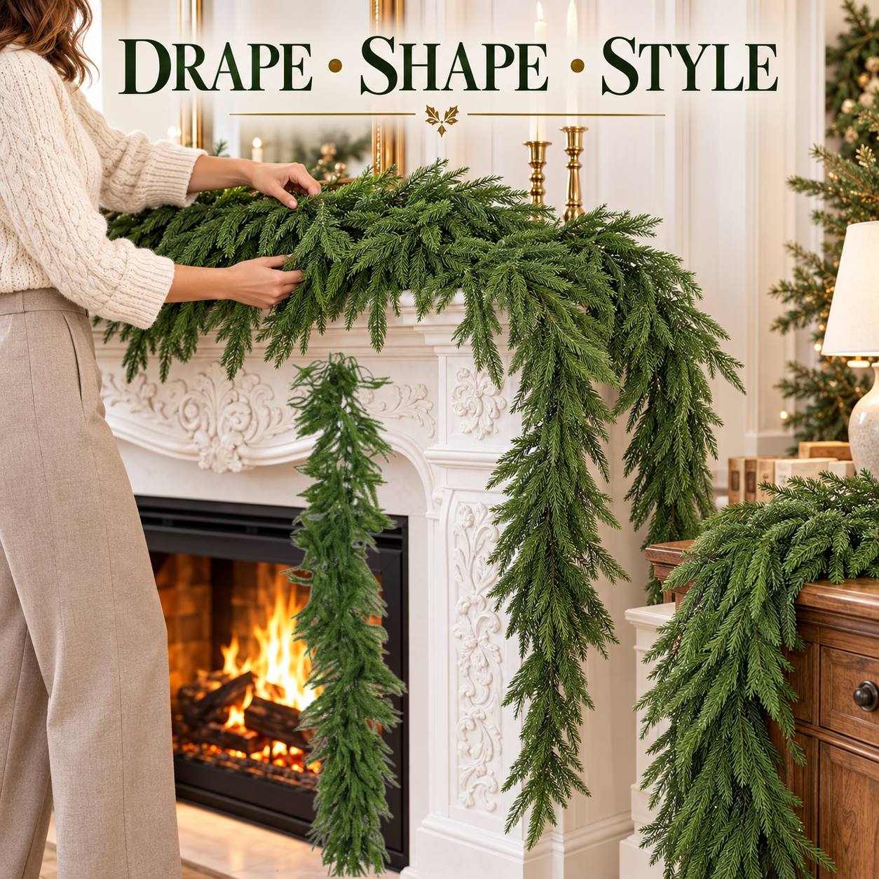 TEMU 2-pack 70.87-inch Faux Christmas Pine Branches, Realistic Dense Cascading Norfolk Pine Greenery Decor, Reusable Soft Evergreen Garland, Suitable
