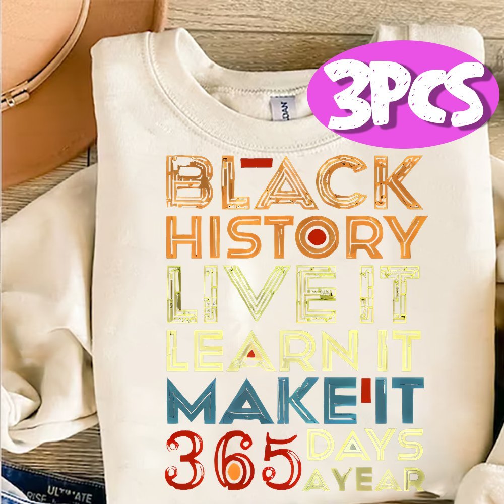 

3-pack Black History Month Iron-on Heat Transfer Decals, Alphabet Stickers, Washable Transfers For T-shirts, Jeans, Masks, Backpacks - Mixed Color Paper Material