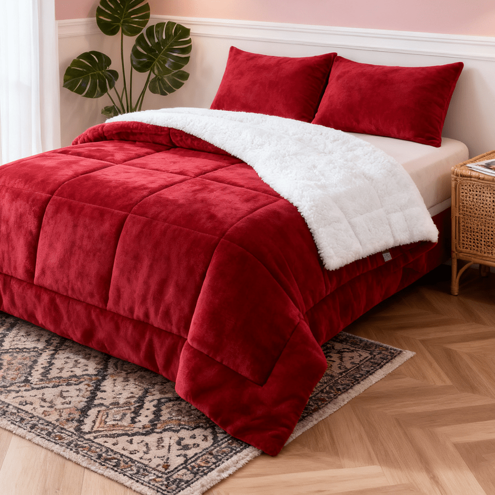TEMU 3pcs & Flannel Comforter Set | Solid Blanket, Bedding With Thermal Insulation For Cold Nights