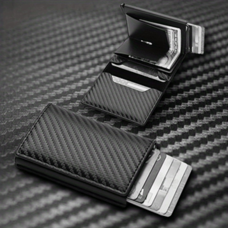 Cartera de Bloqueo RFID para Hombres - Elegante Portatarjetas de Fibra de Carbono y Aleación de Aluminio con Apertura Automática, Diseño Antirrobo, Compacta y Estilosa, Regalo Perfecto para Él