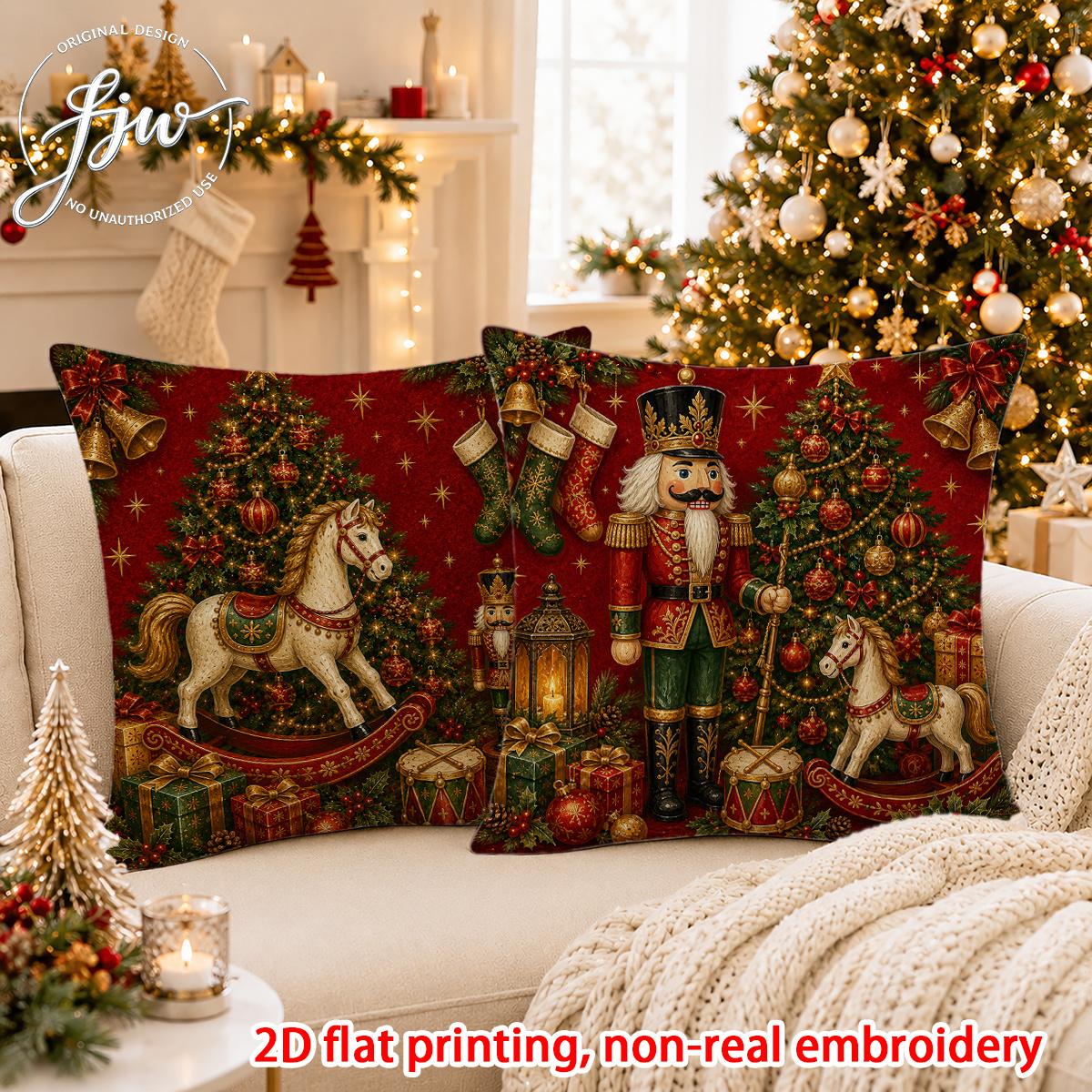 TEMU 2d Flat - 2pcs, 2d Flat Printing - Vintage Christmas Nutcracker And Throw Pillow Covers, Embroidery, Living Room Cushion Covers, Christmas And
