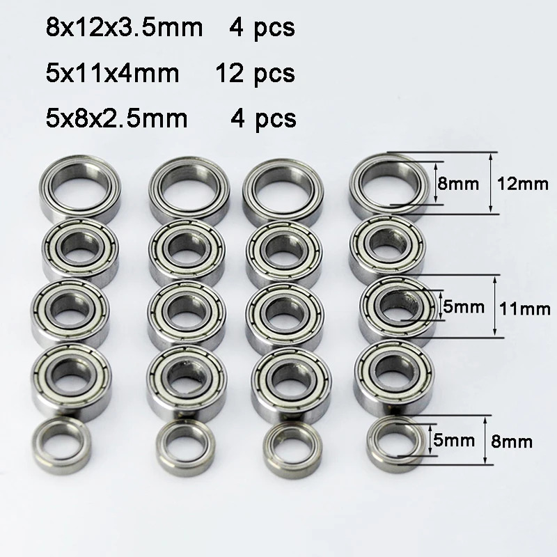 20pcs Metal Sealed Bearing Kit Set For Upgrade Parts Additions Tt01 Tt01e Tt01d Tt02b 1/10 Rc Car Bearings