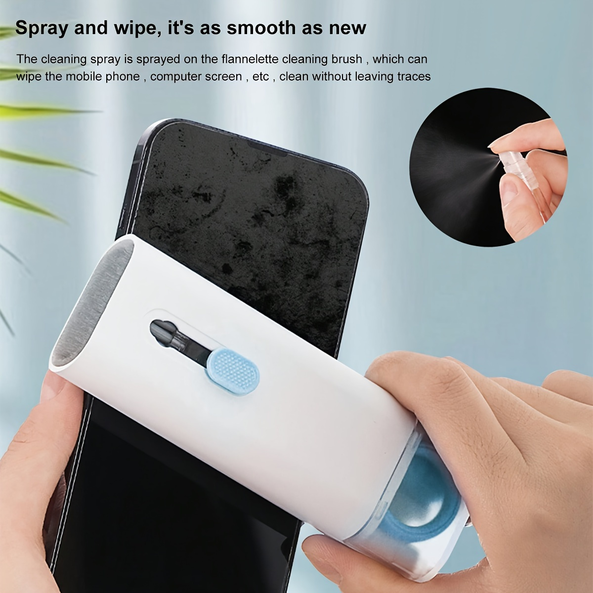 1 function digital equipment cleaning kit soft bristle brush set with integrated spray cleaner microfiber tip for keyboard laptop earphone ports mobile phone dust removal non electric details 4
