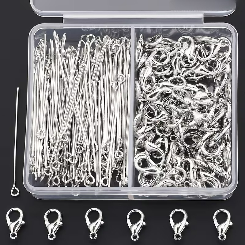 TEMU Lot de 160 pièces/boîte de fermoirs à pince de avec crochets en S/Accessoires de fabrication de bijoux/Kit de bricolage pour sacs, vêtements,