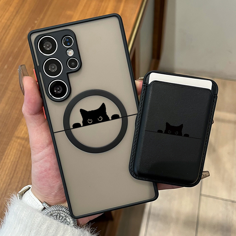 TEMU Phone Case: 2pcs Set New Creative Black Cat Pattern Magnetic Phone Case & Fashionable Luxury Artificial Leather Magnetic Property