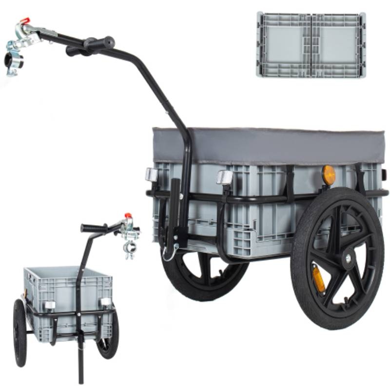 2 in 1 bike cargo trailer with foldable storage box removable waterproof cover trailer quick release 16 inch wheels 70l large capacity black gray