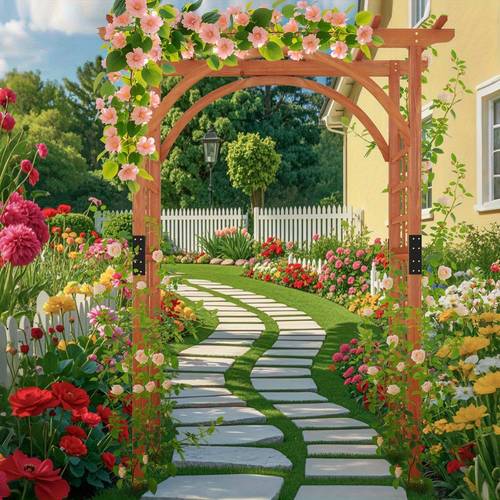 85 outdoor elegant garden trellis pergola with double fastened lattice panels moisture resistant climbing plants bridal party decor light brown climbing plant trellis floral display arch durable outdoor pergola