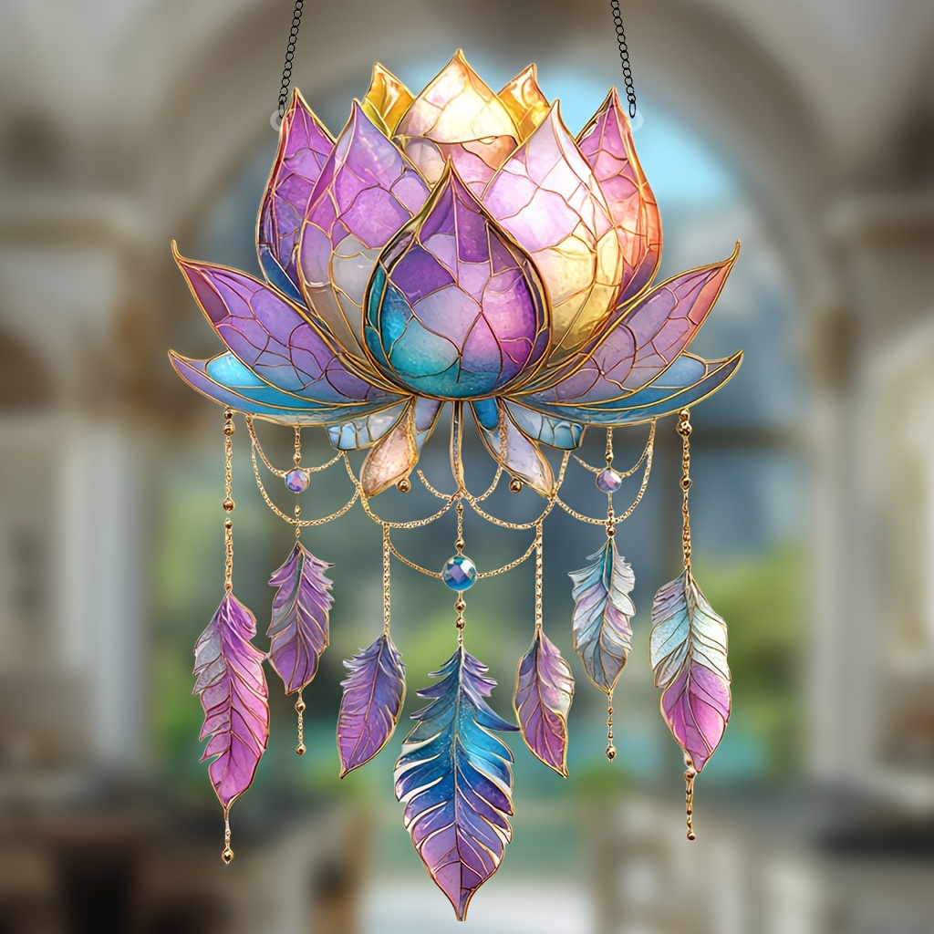 

1pc Attrape-Lumière Lotus Élégant avec Détails de Plumes Progressives-Décoration Acrylique , Effet de Vitrail Vibrant, pour et , Cadeau Idéal pour et les Festivals