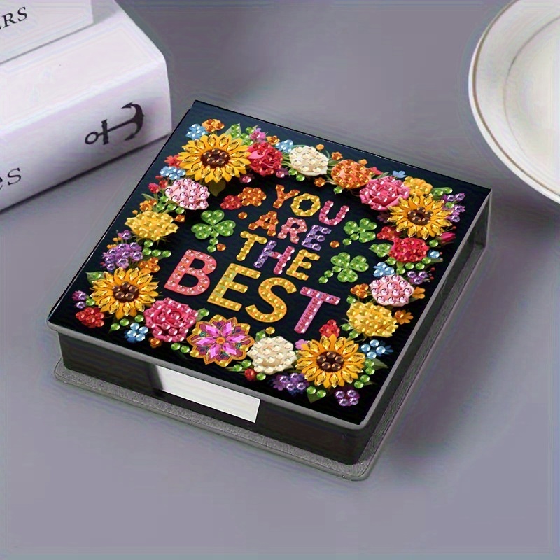TEMU 1pc Diamond Painting Kit "" Letter Design Notebook With 160 Sheets Of Paper - Irregular Round Crystal Decor, Black Floral Stationery, Suitable