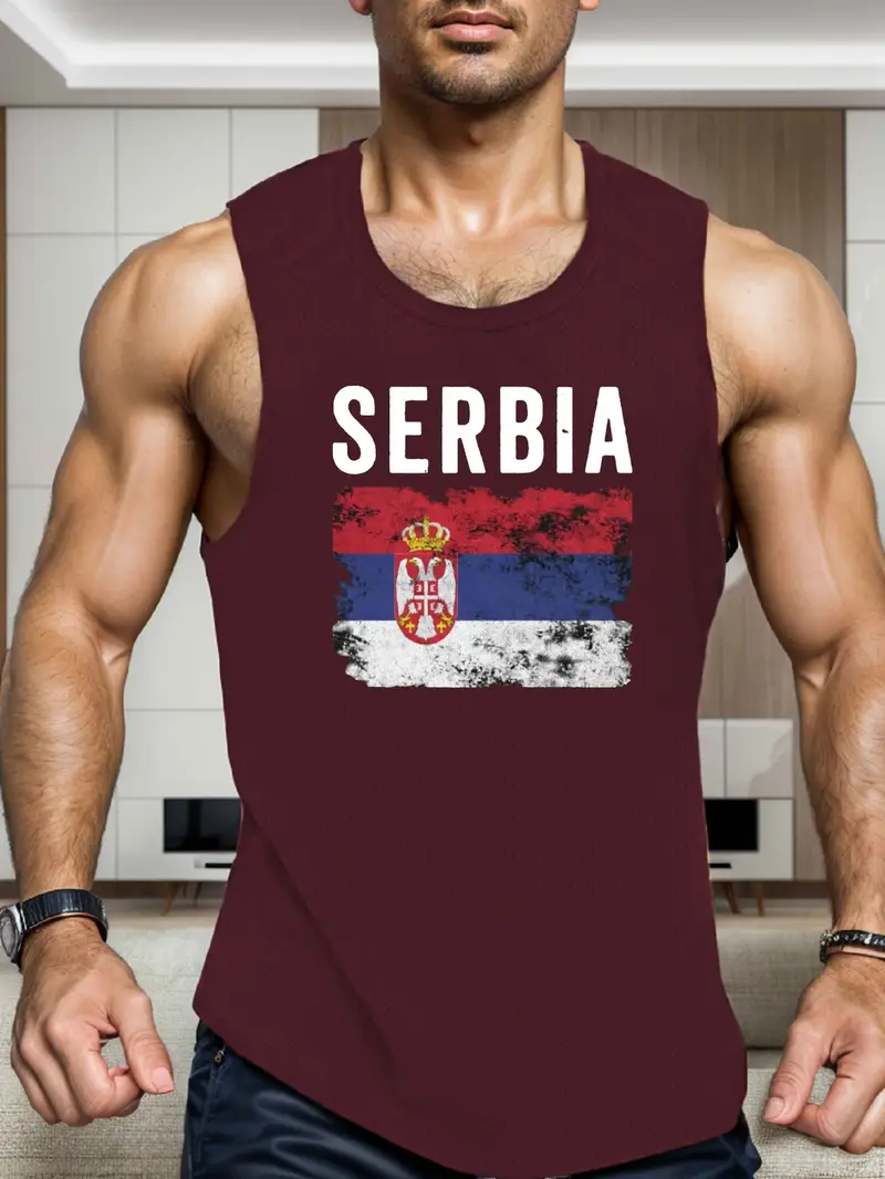 машка маичка со графика - без ракави, лежерен елек со дизајн на хрватска , дишлив полиестер, летна облека за возрасни, дишлив елек | маичка со округол деколте | полиестерска маичка детали 16