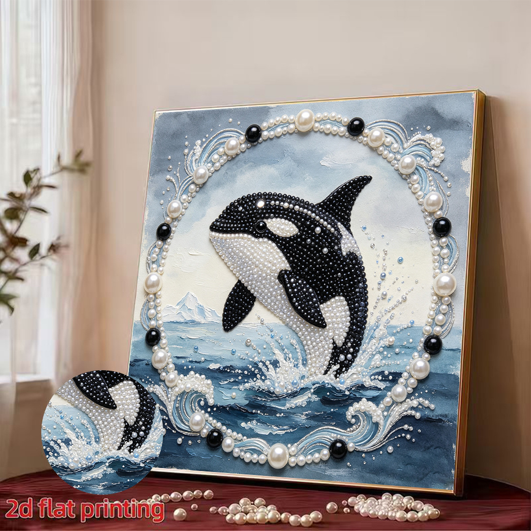 TEMU New Frameless Pearl Painting, Leaping Design Handmade Rhinestone Creative Diamond Painting, Featuring Pearls And Partial Diamonds, Suitable For
