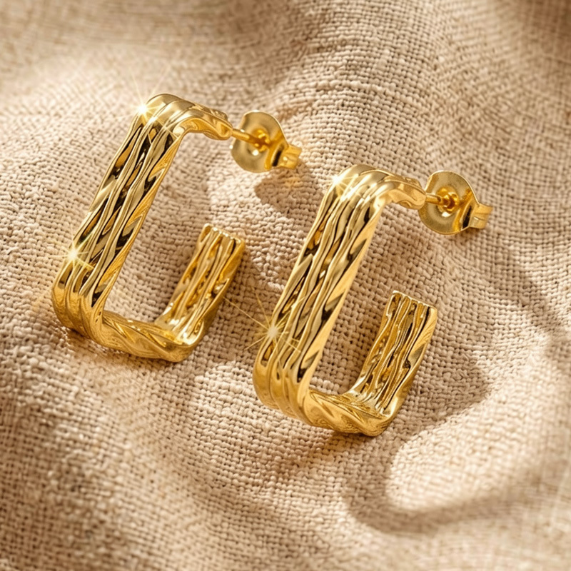 Women's Golden Twisted C-shaped Earrings, Everyday Elegance