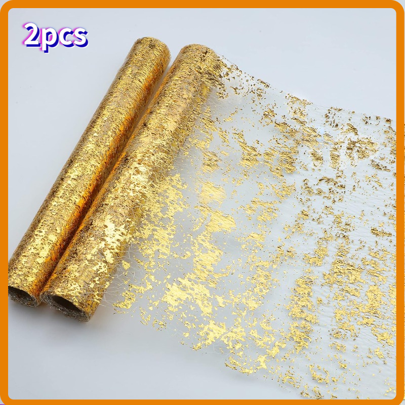 TEMU Golden Metallic Sheer Mesh Table Runner Roll, Glitter Foil Table Decor, 11.02 X 118.11 Inches, In 1/2 Pack, Wedding Birthday Holiday Banquet