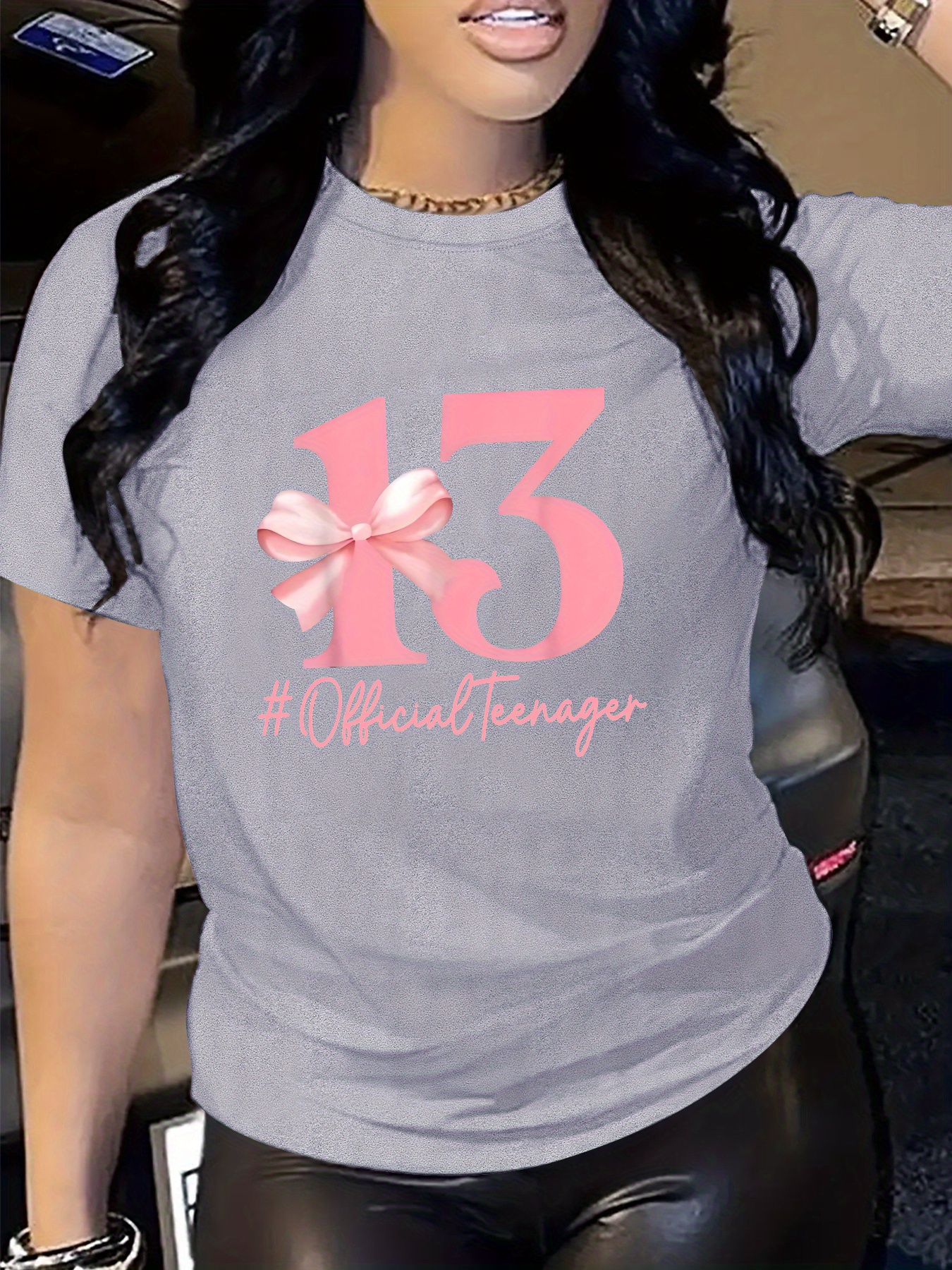 camiseta estampada 13 para o aniversário de 13   -   redonda casual    , mistura de poliéster elástico