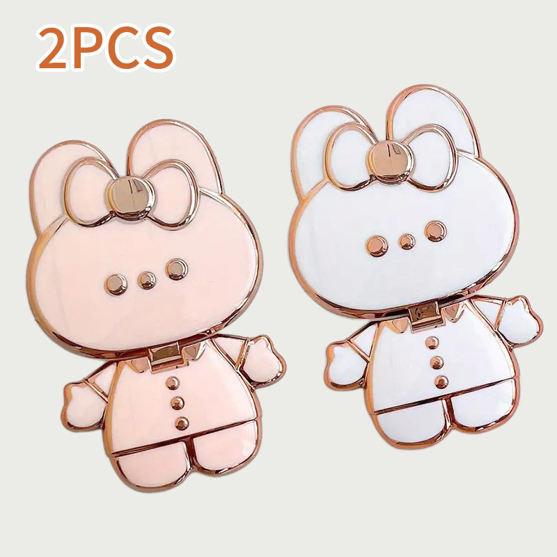 TEMU Cartoon Rabbit Phone Stands, 360° Rotating With Mirror, Decorative Phone Case For Girls, Lazy Desktop Multi-functional Mini Phone Holder,