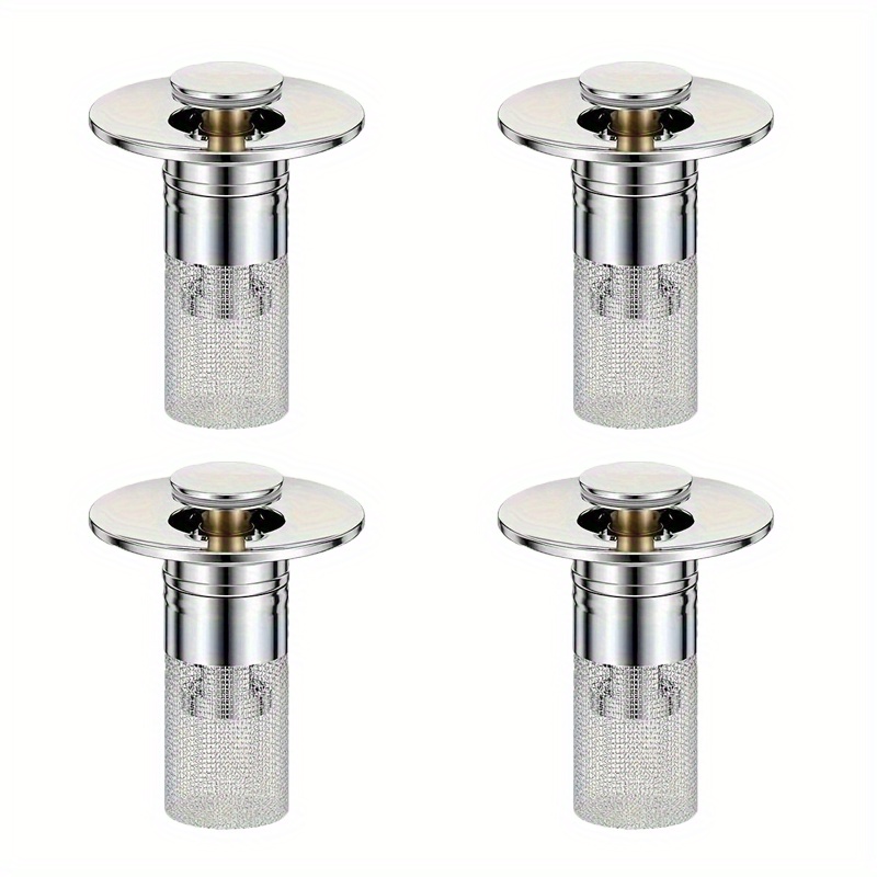 TEMU 4pcs Stainless Steel Pop-up Bathroom Sink Plug With Hair Filter&drain Screen -304 Stainless Steel, Suitable For 1.1-1.29 Inch Sewers, Detachable
