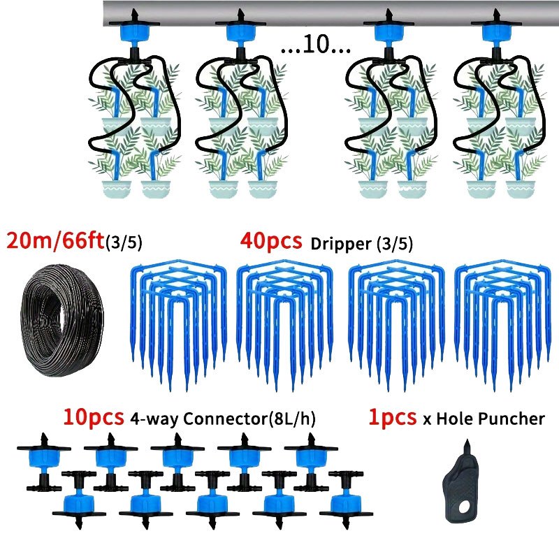 E-shop Zubehör Tropfbewässerung 4-Wege 3/5mm 2-Wege Tropf--Sender Garten Automatisches Bewässerungssystem Topfpflanzen-Set Bewässerungszubehör