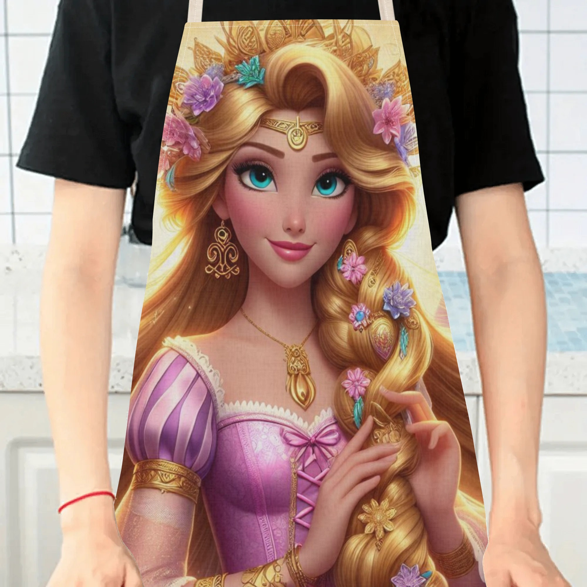 disney   waterproof apron - vibrant cartoon princess design,   polyester, ideal for kitchen, restaurants, cafes & home use details 3