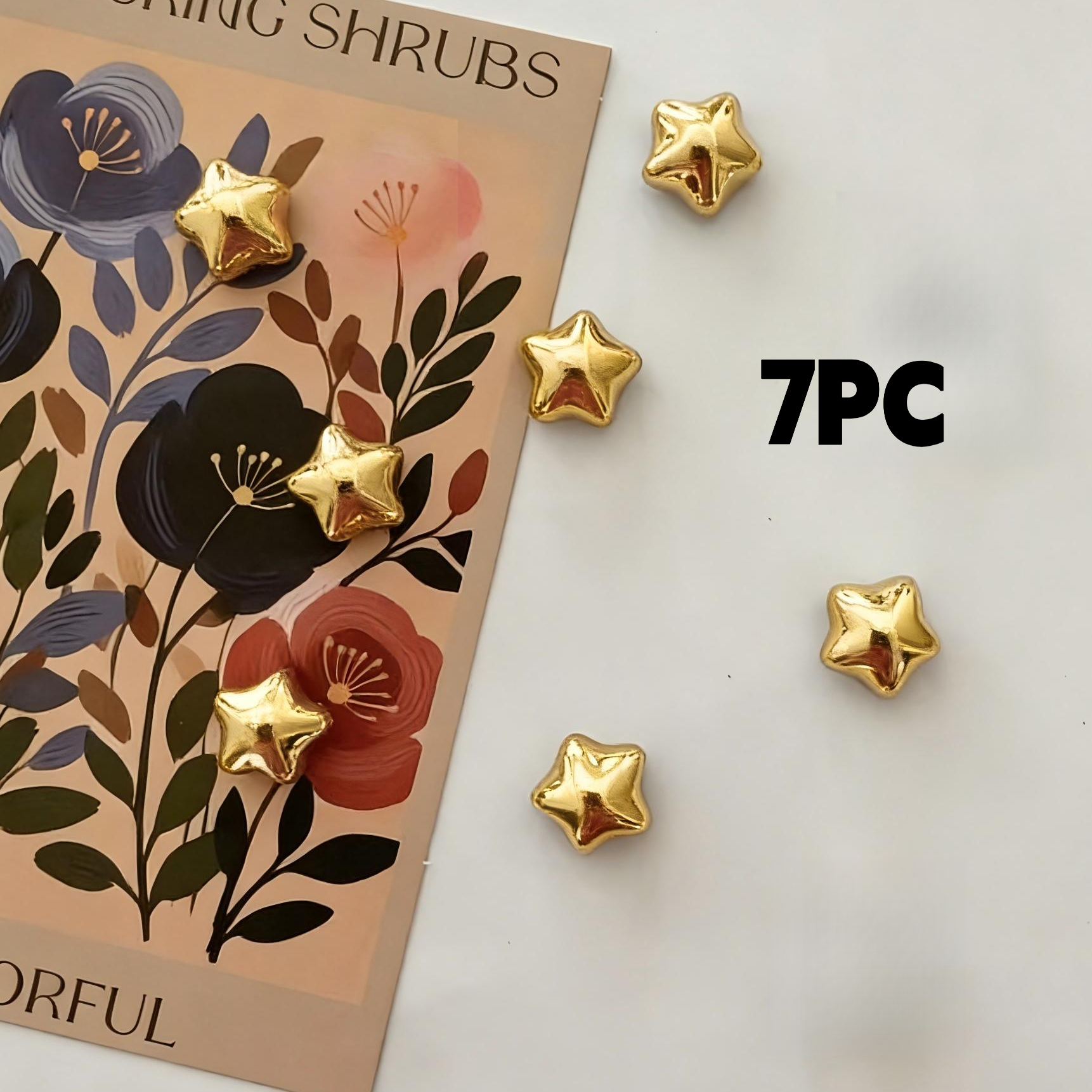 TEMU Juego de 7 imanes de nevera dorados de estrella, blocs de notas, imanes para pizarras blancas de oficina, casilleros y lavavajillas, decoración