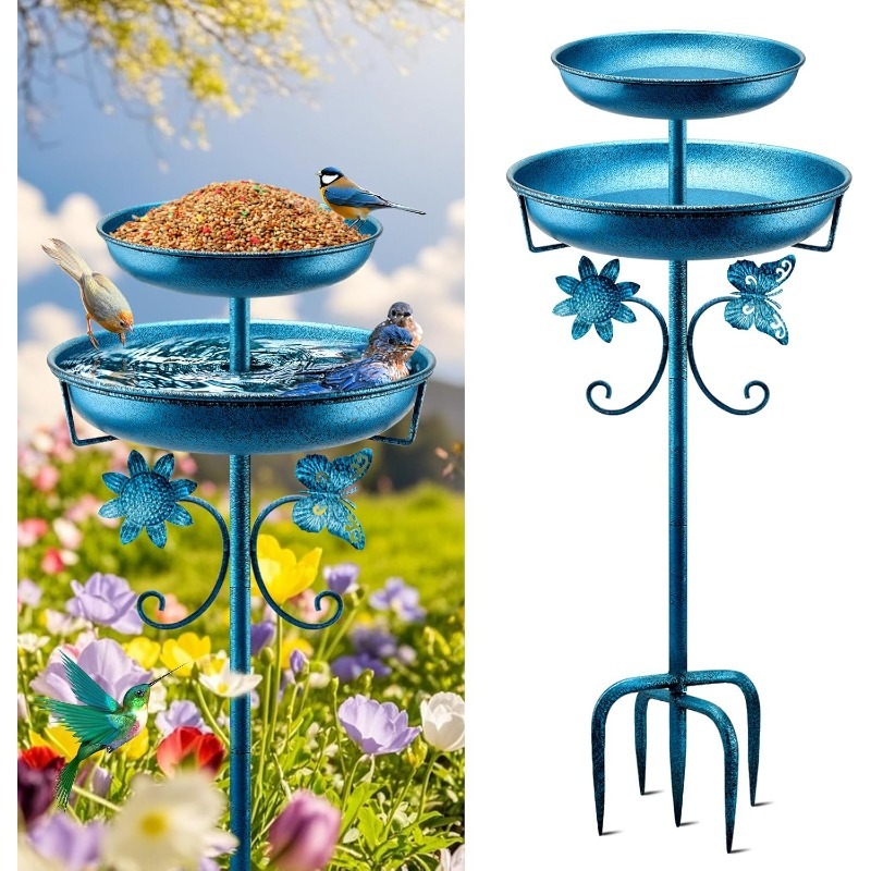 TEMU Bird Bath For Outside, Vintage Freestanding For Outdoors, Double Metal Bird Bath Feeder Bowls For Garden Patio Yard Lawn Decor, Upgraded