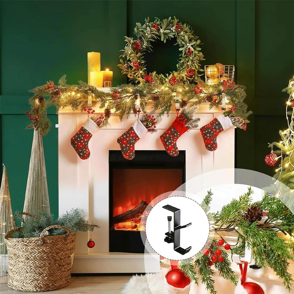 2pcs adjustable heavy duty metal garland and stocking hangers no drill fireplace mantel holders with dual hooks for christmas new year ramadan graduation season decor details 2