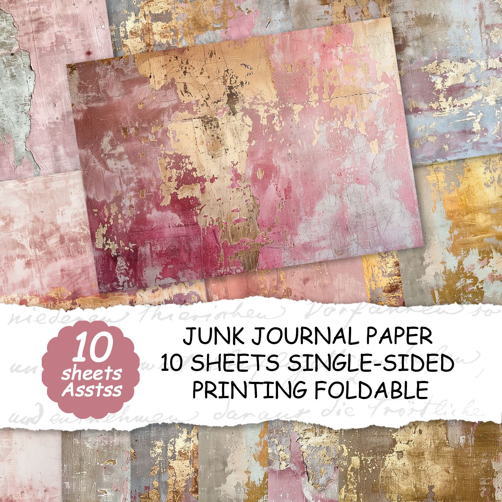 Image of 10 Sheets Of A4 Paper, Worn Pink And Golden Background Style, Cover, Waste Paper Diary, Handmade Diary, Handmade Items With Decorative Paper, Waste Paper, Book Supplies, Wrapping Paper