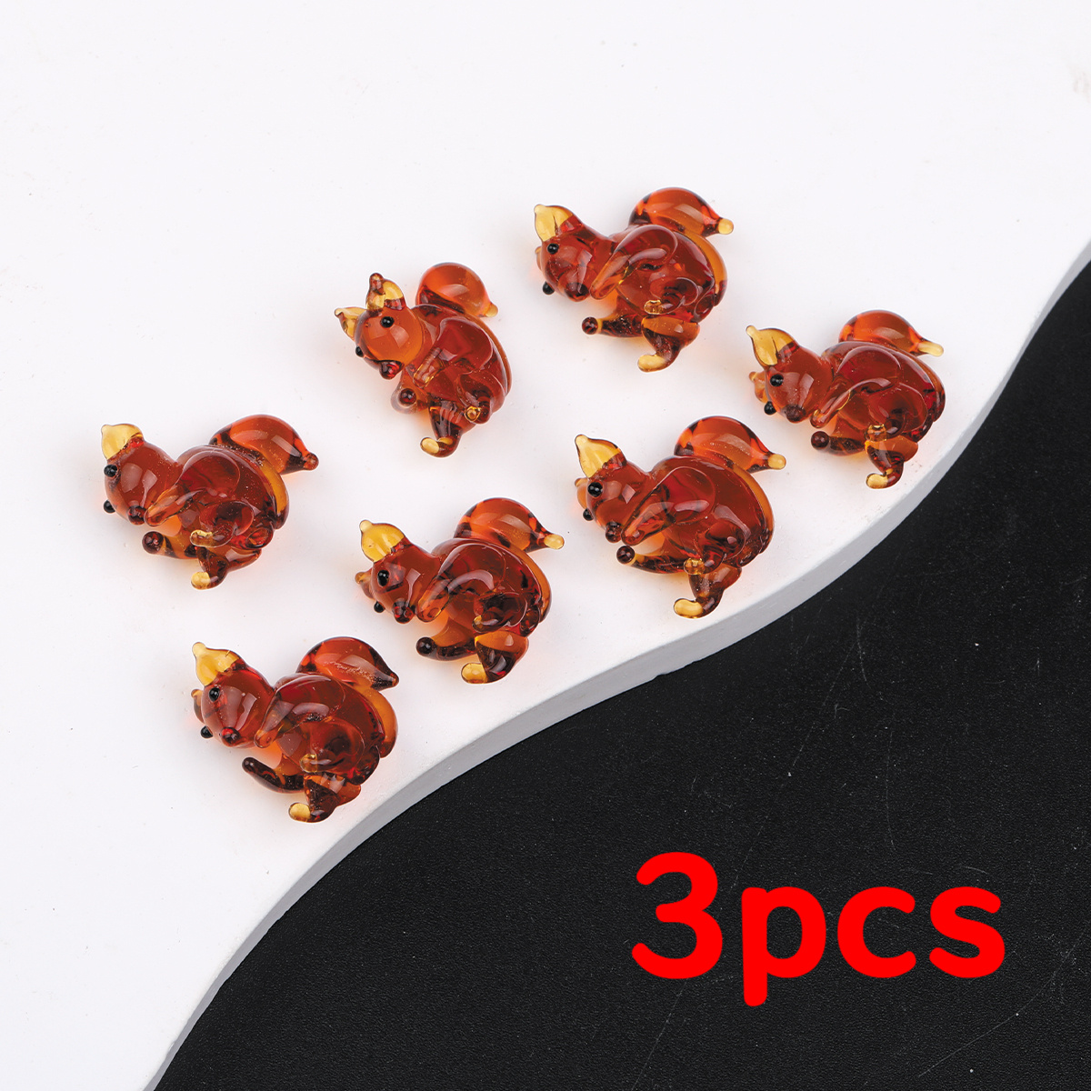 TEMU 3pcs Random Color Unique Glass Beads Animal Cute 3d Squirrel Glass Beads For Jewelry Making, Handmade Lampwork Beads With Straight Holes, Ideal