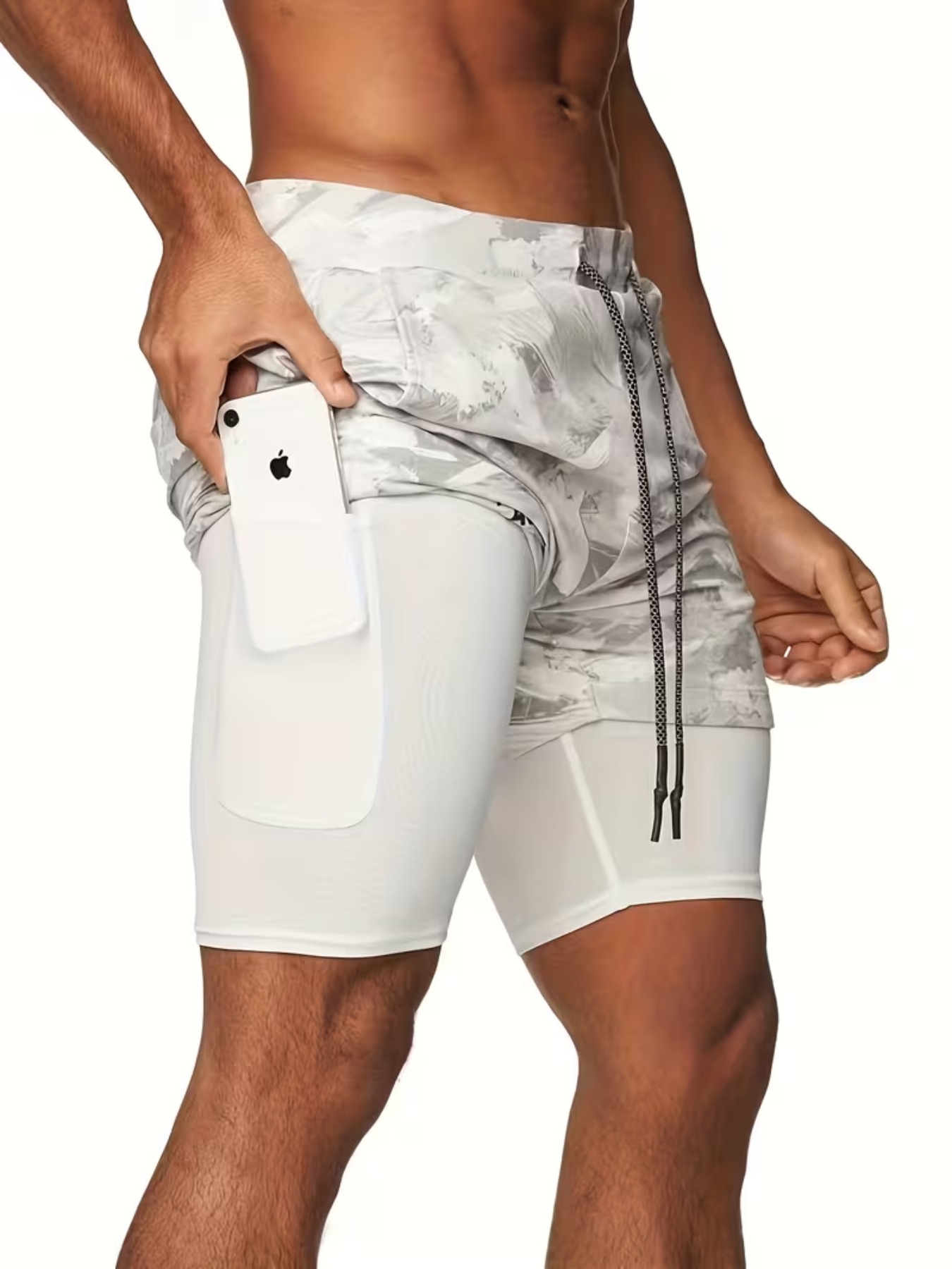 Men'S Running Shorts | Regular Fit, Slight Stretch Fabric, Print Pattern, Drawstring Detail | Suitable For Sports, Training, Hiking & Outdoor Activities In Summer