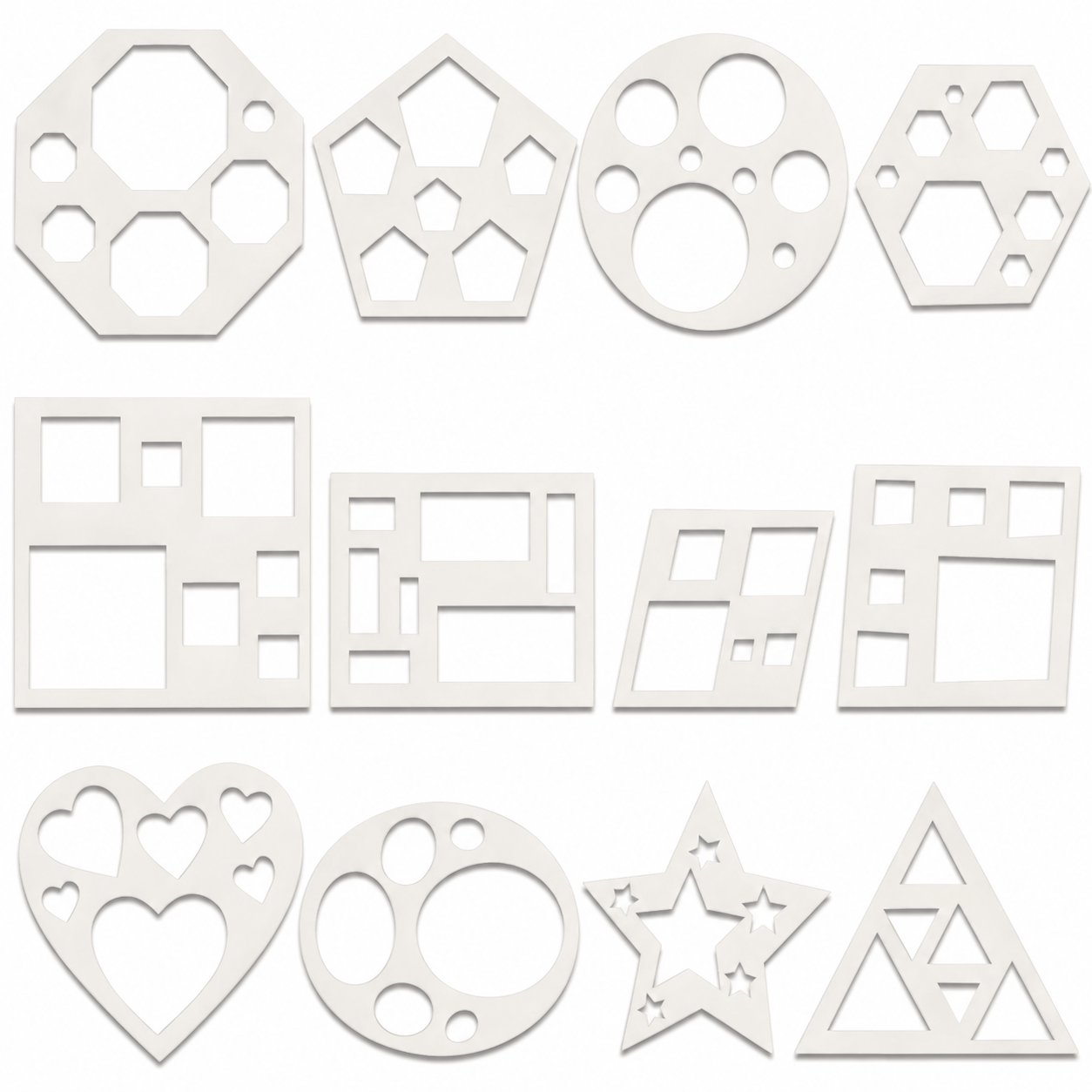 TEMU KZZ 12pcs Pochoirs de Dessin, Pochoirs Géométriques Modèle de Peinture Cercle Carré Cœur Étoile Ensemble Facile Pochoirs de Dessin pour