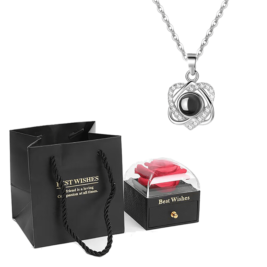 100 Languages I Love You Projection Double Heart Pendant Necklace
