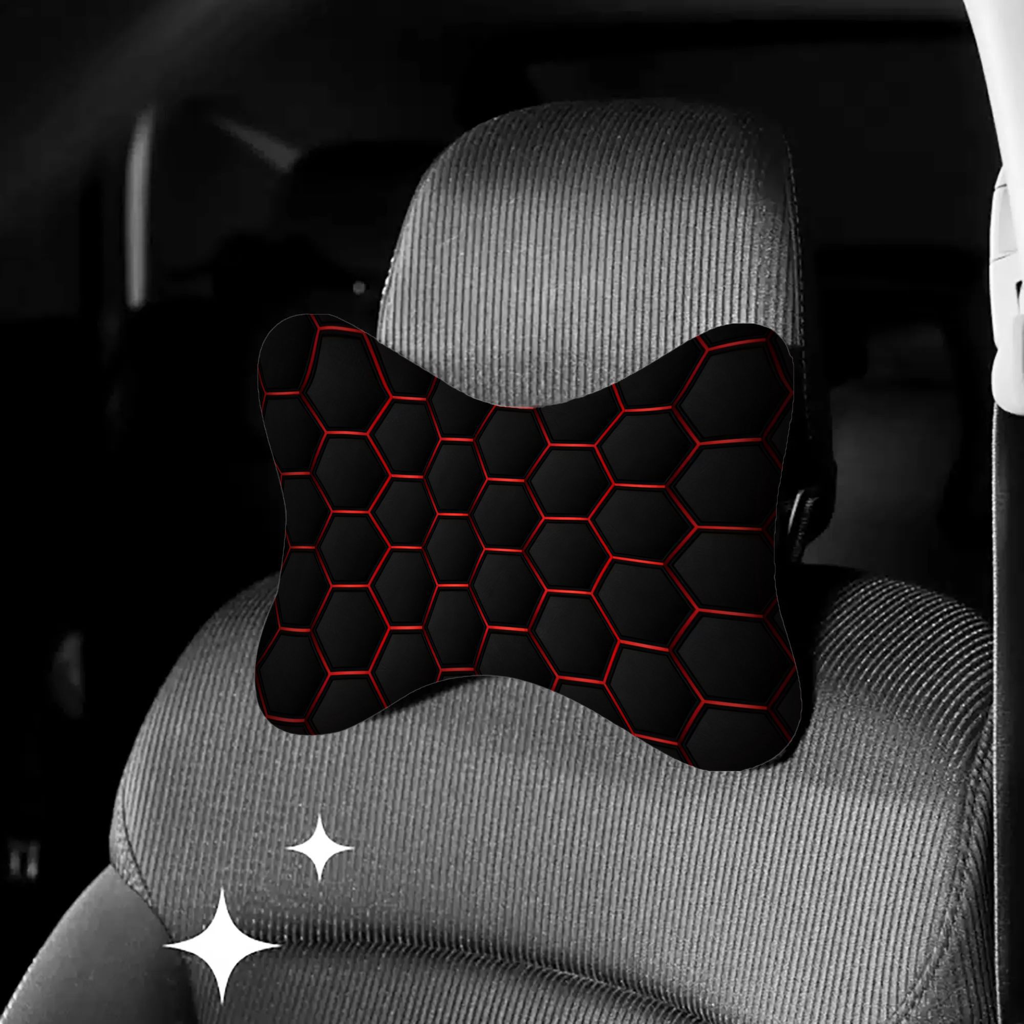 TEMU 2d Plane 2pcs Cool Geometric Patterns Car Headrest And Lumbar Support And Comfortable Sponge Filled Neck Cushion, All Season Use, Universal Fit