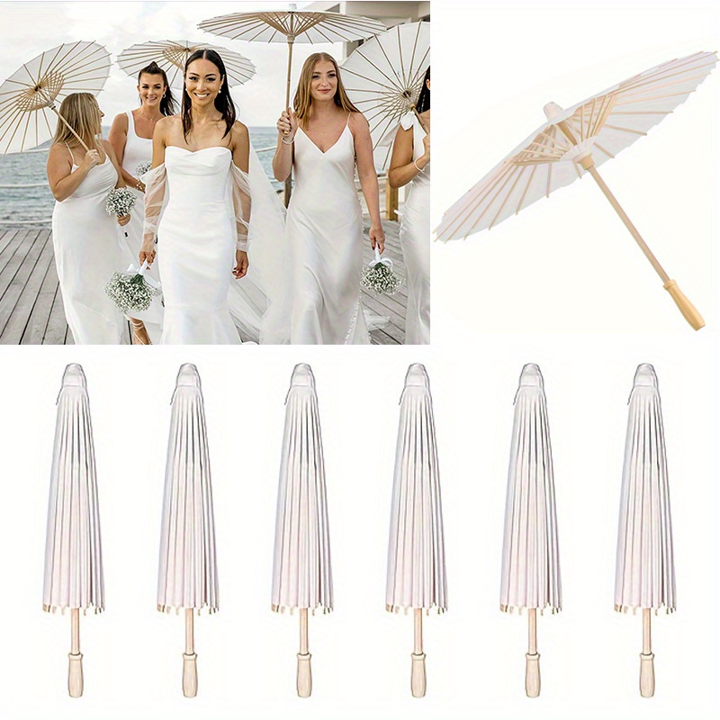 

6-pack Large White Paper Umbrellas, Wooden Handles, No Feathers, Electricity-free, Diy Bridal Shower Decor, Wedding Party Props, Photo Accessories