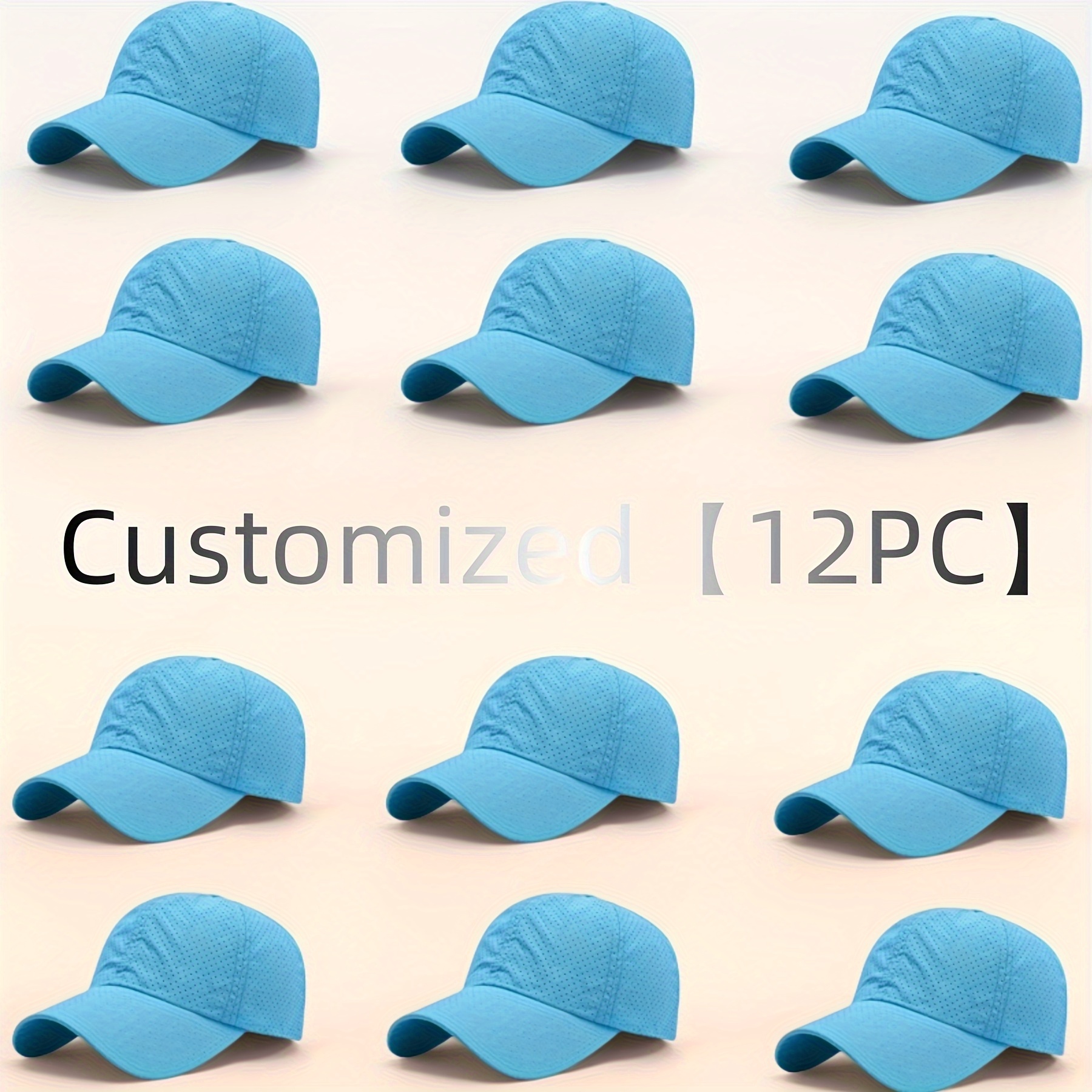 12 Custom Text Baseball Caps, Quick-Dry Mesh Sun Hats