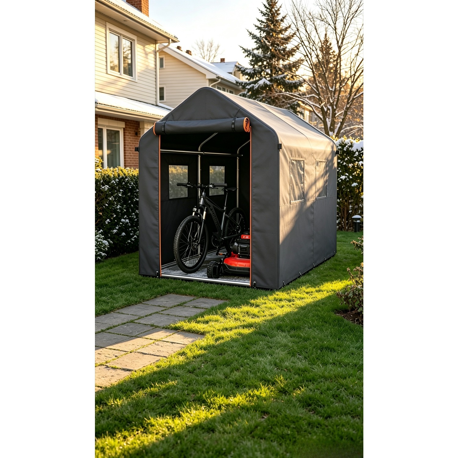 Image of Garden Bicycle Storage Shed, Bicycle And Motorcycle Shelter Awning, Outdoor Backyard Pe Fabric Zipper Door
