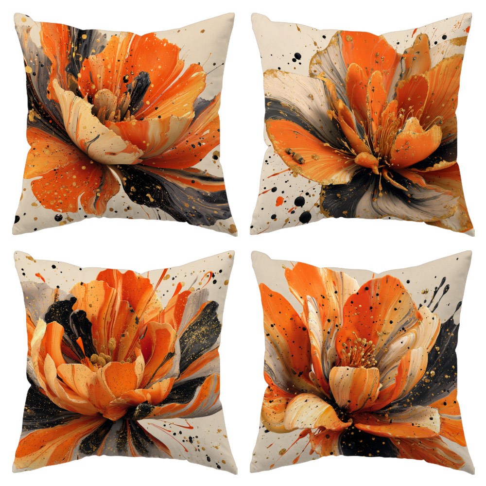 TEMU 4pcs Floral Oil Painting Pillowcase Set - Modern Cushion Covers, Abstract Decorative Pillow Covers, Suitable For Living Room, Sofa, And Outdoor