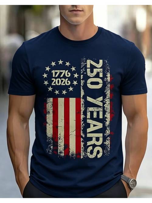 mens american flag 1776 pattern short sleeve t shirt commemorating 250th anniversary of us founding print fashion round neck short sleeve