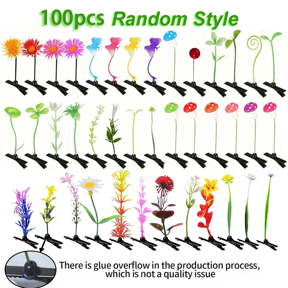 100pcs Women's Small Grass Hair Clips, Mixed Styles Accessories