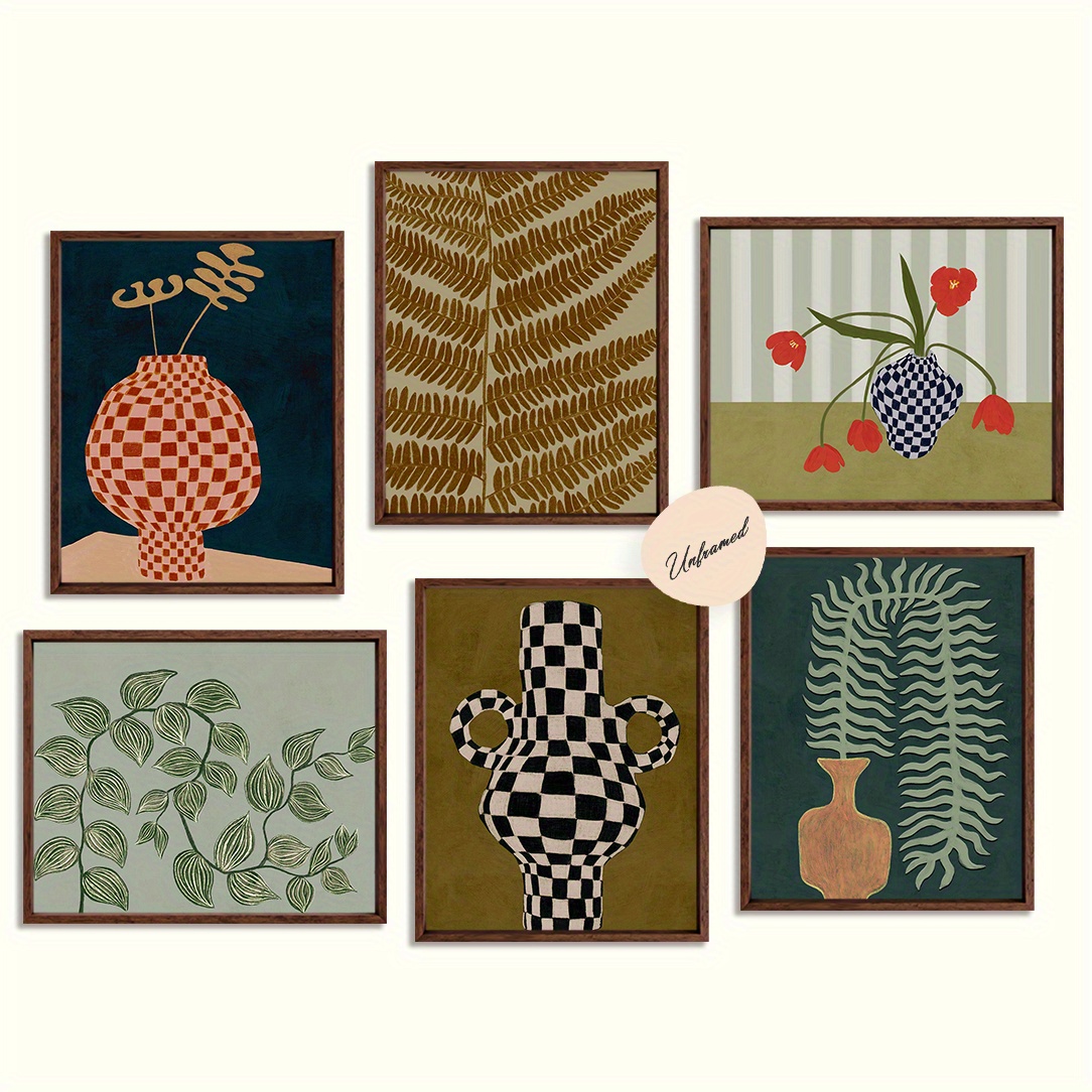 TEMU Lot de 6 affiches de décoration d'intérieur rétro cadre, affiche d'art de haute qualité, affiche de plante, décoration d'intérieur vintage,