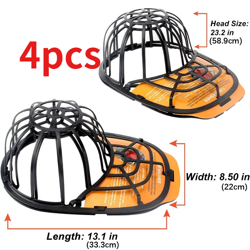 Image of 4pcs Hat Washer Cage For Washing Machine, Baseball Cap Cleaner With Bill Shaper And Storage Holder, Plastic Frame For Dishwasher - Black