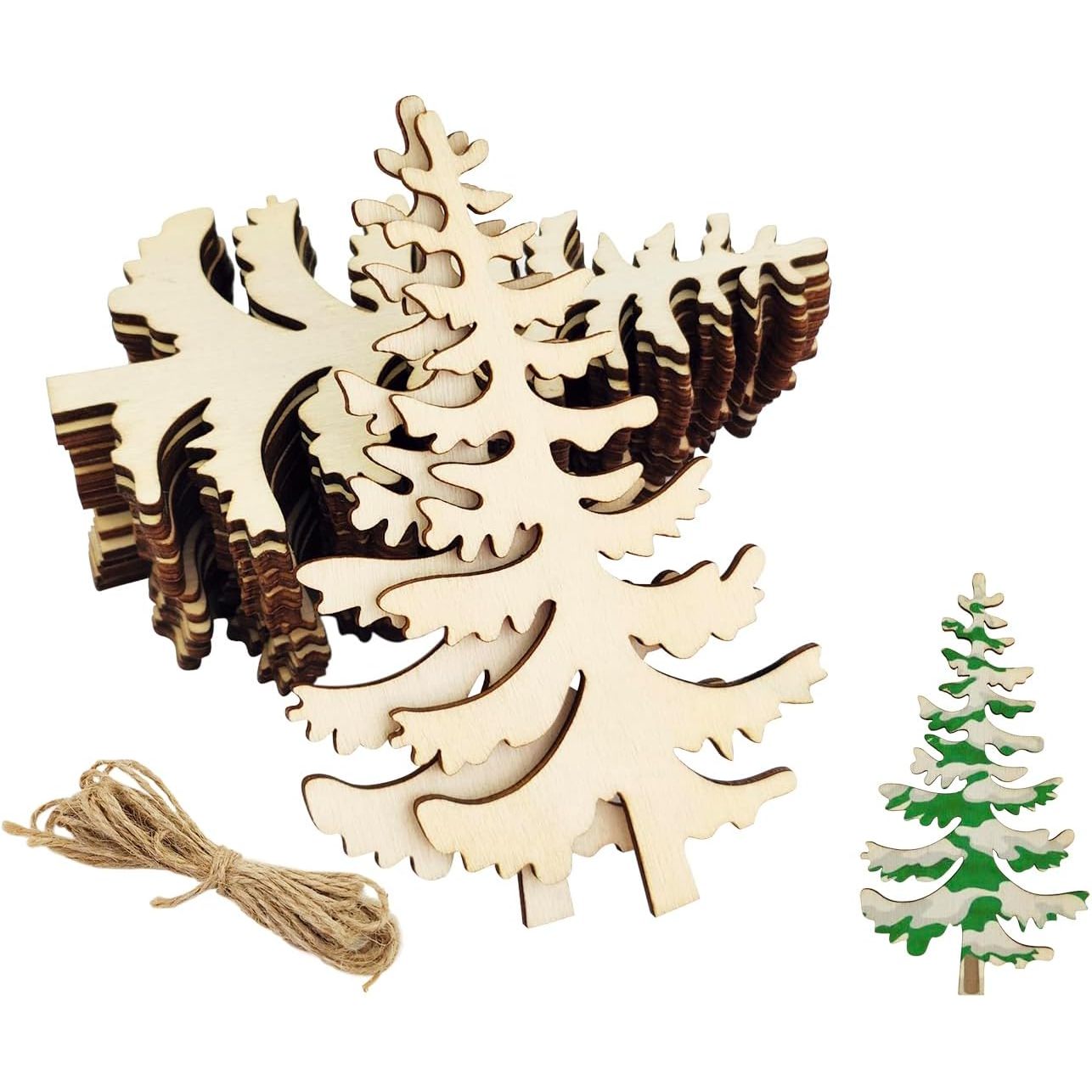 TEMU 10pcs Set Of Wooden Tree-shaped Pendants, Christmas Items, Christmas Tree, Room Decoration Christmas Hanging Ornaments Christmas Tree, Office,
