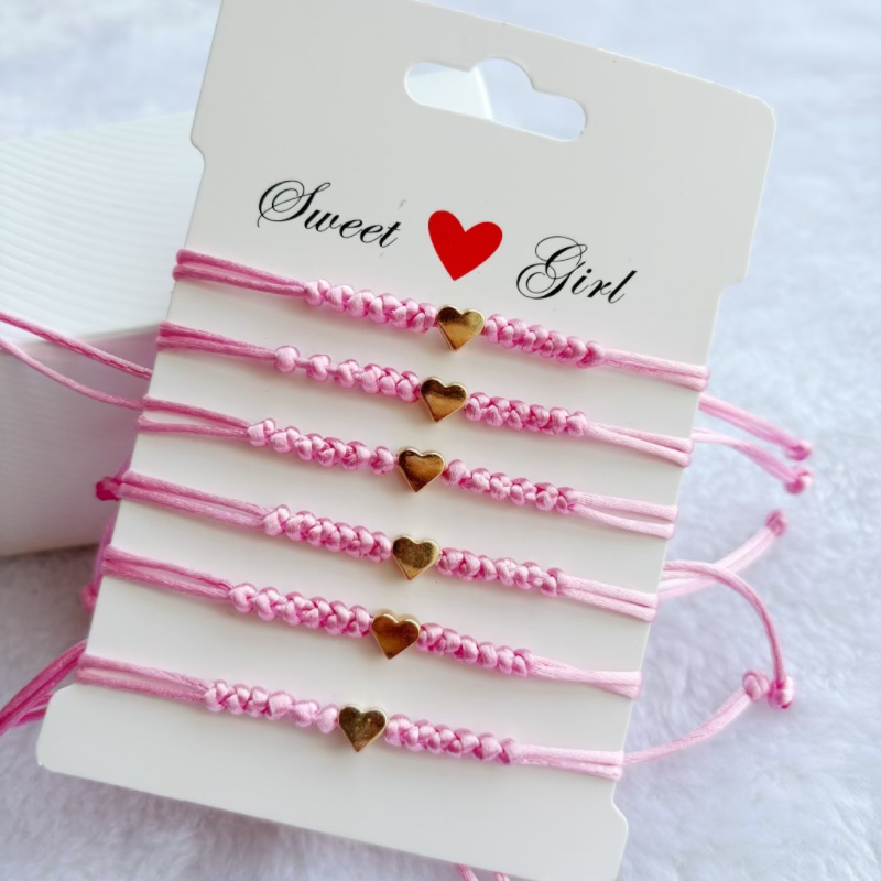 TEMU 6pcs Cardboard Heart Good Luck Rope Couple Adjustable Knot Braided Wristband