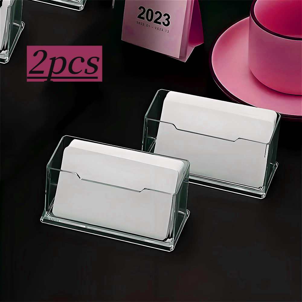TEMU 2pcs Transparent Acrylic Business Card Holders And Desktop Organizers - Durable Plastic Card Display Stands, Suitable For Office Desks, Home ,