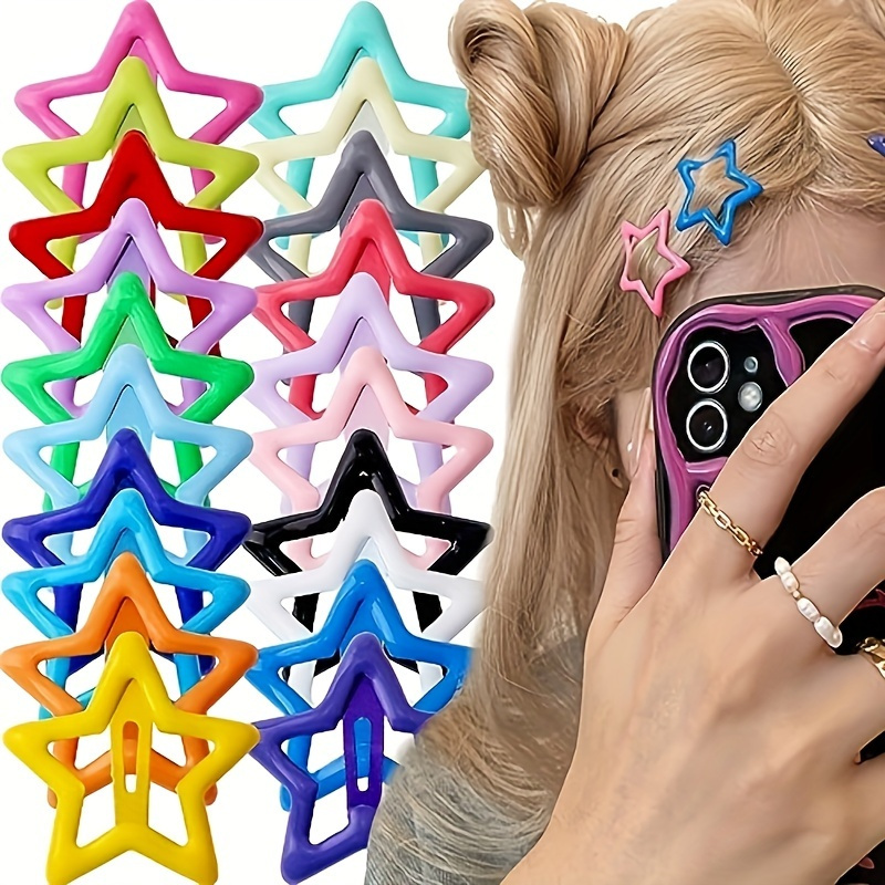 TEMU 40pcs Y2k Star Hair Clips, Colorful Hollow Cartoon Five-pointed Star Hairpins Cute Metal Star Clips For Women And S