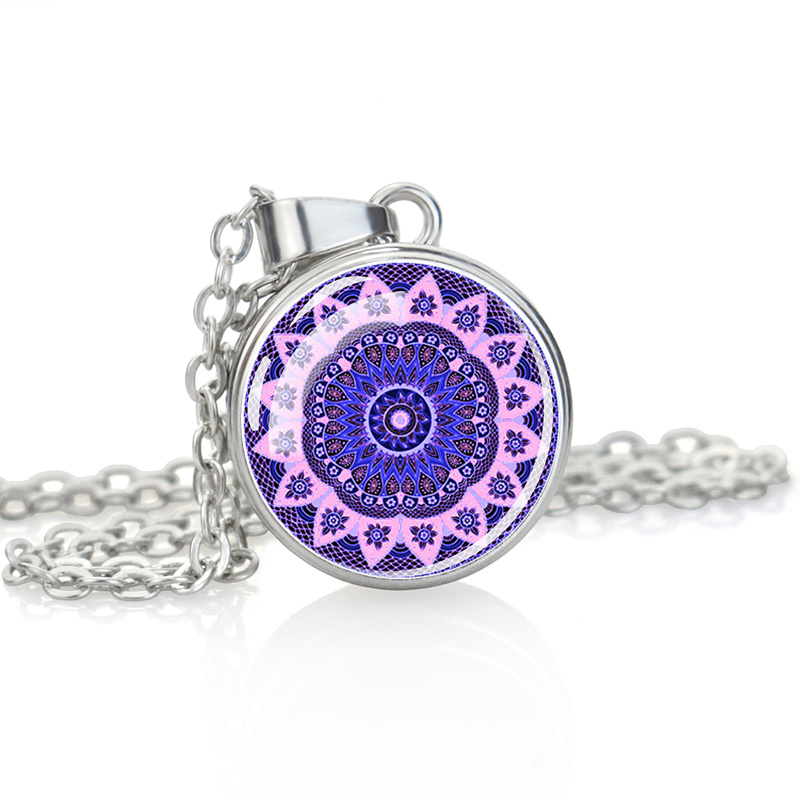 Elegant Single-Sided Button Glass Cabochon Pendant Necklace