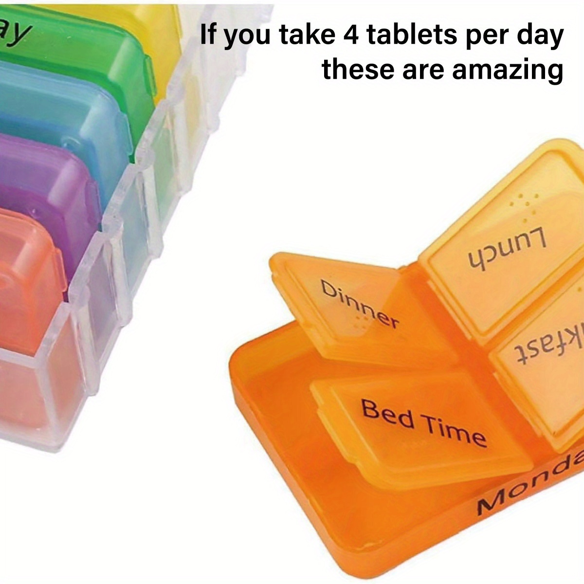 7-Day Weekly Pill Organizer - 4 Times a Day Medicine Box with Color-Coded Compartments, Food-Safe Plastic, Transparent Large Pill Case for Vitamins & Medicines, Vitamin Storage, Vibrant Design, Clear Plastic, Daily Medication Management, Hygienic Storage, Healthconscious Users