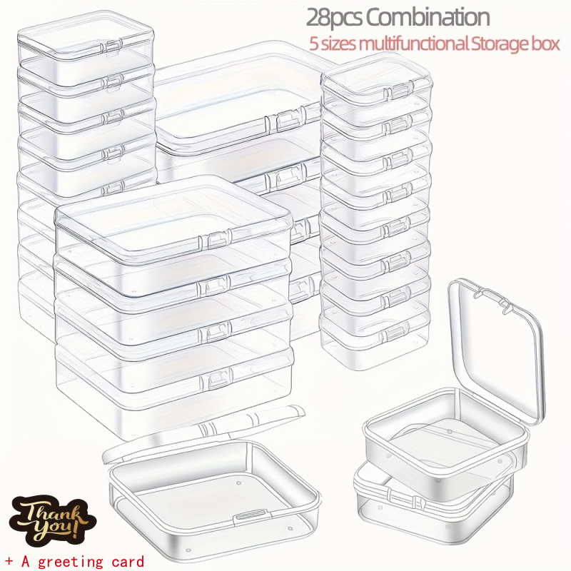 TEMU 28 Sets Of Transparent Plastic Storage Box Set - Multifunctional Storage Box Suitable For Handicrafts And Office Supplies. Dustproof Tape Cover