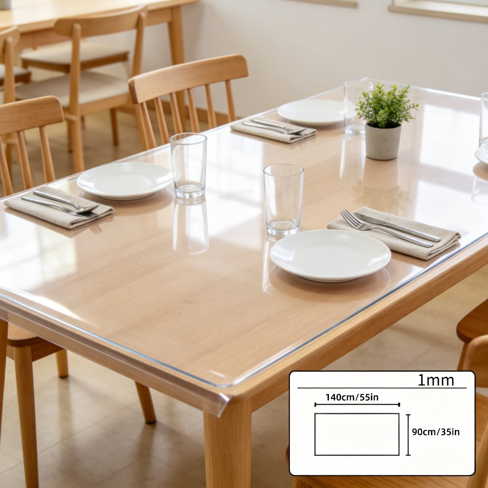 TEMU 1pc 1mm Thick Transparent Table Mat, 90 X 140cm/70 X 140cm Clear Table Protector, Transparent Table Pad, Plastic Table Mat, High-quality Plastic